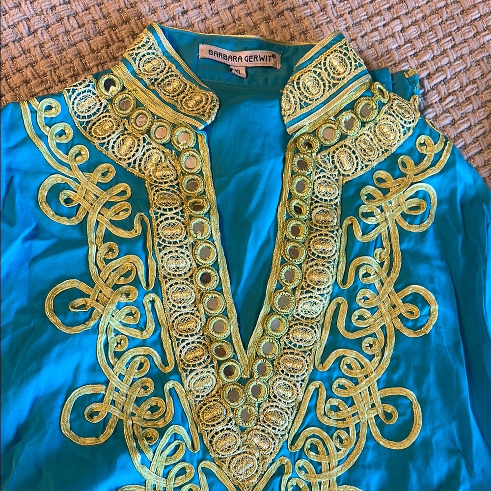 Barbara Gerwit Turquoise Tunic with Gold Detailing